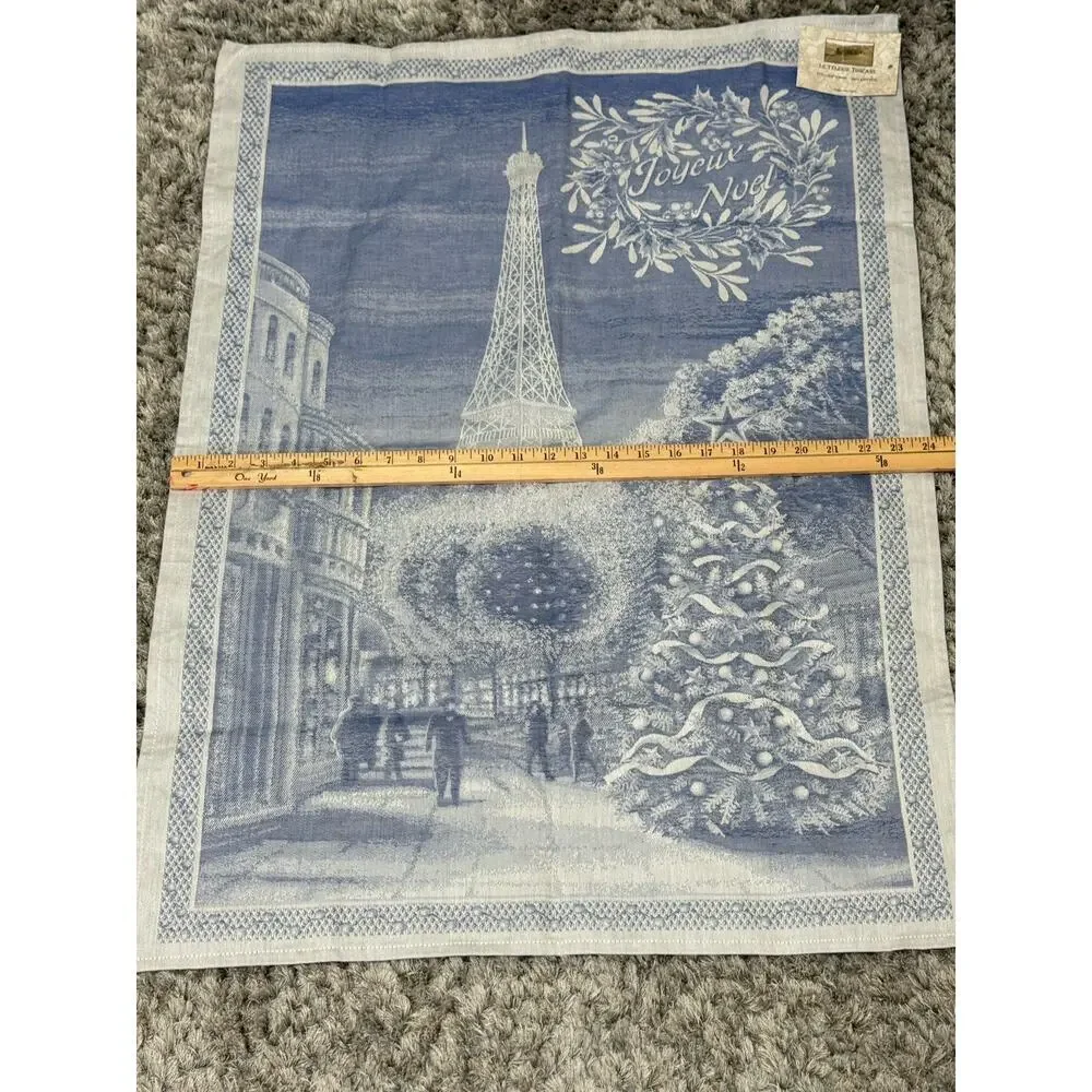 Le Telerie Toscane Joyeux Noel Blue Tea Towel NWT Eiffel Tower Paris France